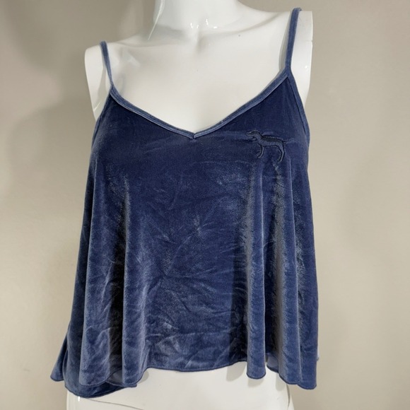 Y2K PINK Victoria's Secret Blue Velvet Cami Top XS/XP Cropped Sleeveless - Picture 12 of 14